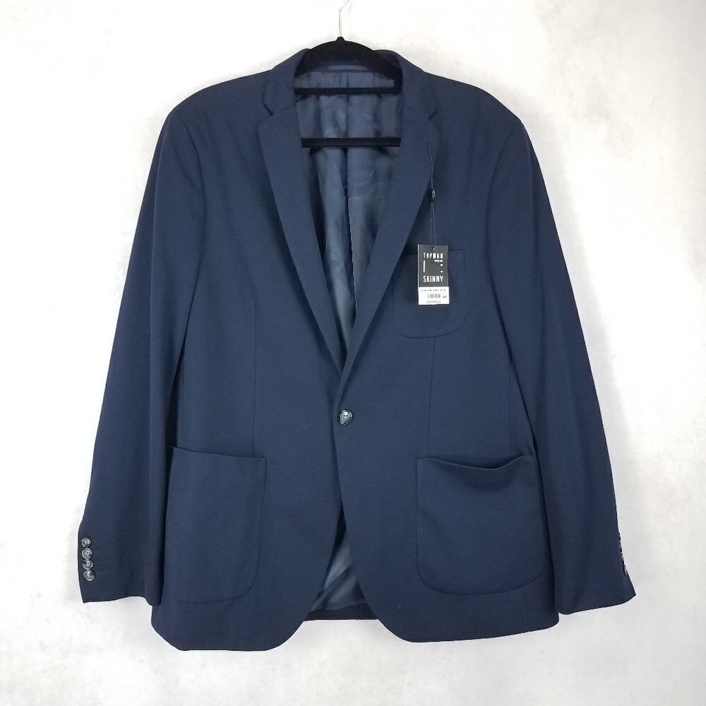 Topman NWT Skinny 46R Blazer Sport Suit Jacket Navy Blue Career Work Business